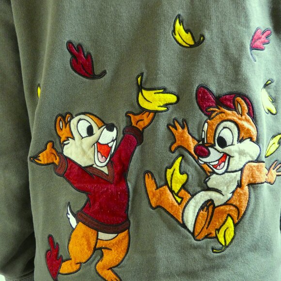 Disney Varsity Jacket Size S Chip & Dale Olive Green Embroidered Rare Hong Kong - Picture 8 of 13